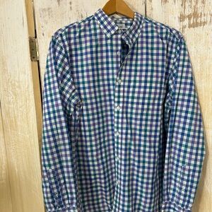 Old Navy Classic Blue & Green Check Men's Button-Down Shirt